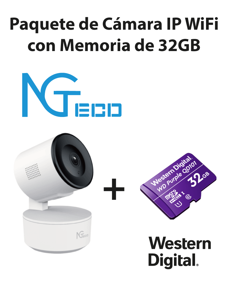 NGTECO NGC2301PAK – Paquete de Cámara NGC2301 IP WiFi 1080P con Memori