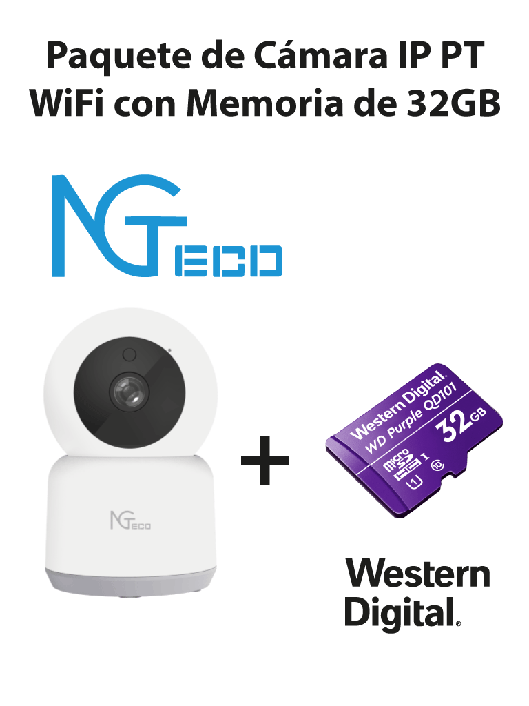 NGTECO NGC2401PAK – Paquete de Cámara NGC2401 IP PT WiFi 1080P con Mem