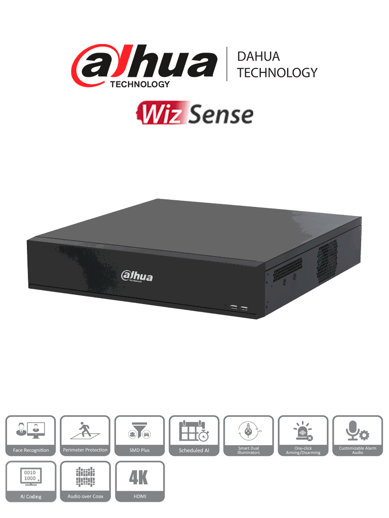 DAHUA DH-XVR7816S-4K-I3 -DVR de 16 Canales 4k WizSense H.265+ 8 Bahías