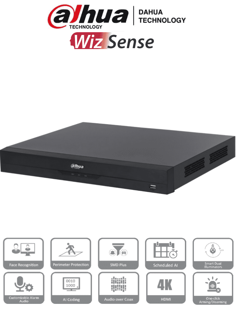 DAHUA XVR5232AN-4KL-I3 – DVR de 32 Canales 4k 8 Megapixeles WizSense C