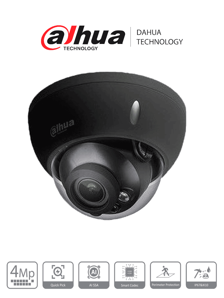 DAHUA IPC-HDBW3441R-ZS (BLACK) – Cámara Domo IP de 4 Megapíxeles WizSe