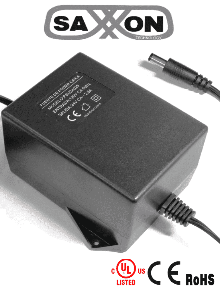 SAXXON PSU24025 – Fuente de Poder de 24 Vca a 2.5 Amperes Cable de 2.5