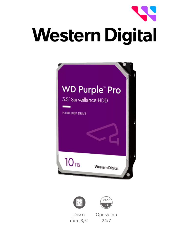 WESTERN WD101PURP- Disco Duro de 10TB Purple PRO Especial para Videovi WESTERN WD101PURP- Disco Duro de 10TB Purple PRO Especial para Videovi