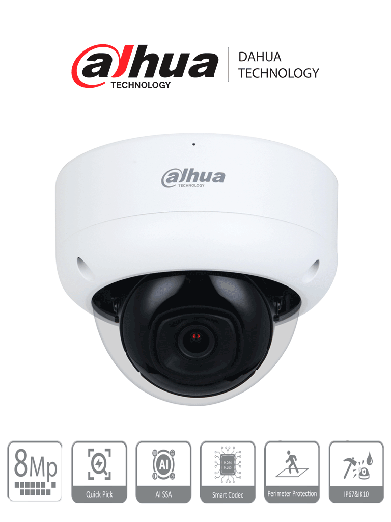 DAHUA DH-IPC-HDBW3841E-AS-S2 – Camara IP Domo Antivandalica 4k 8 Megap