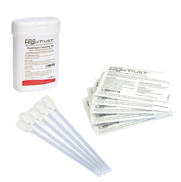 Kit de Limpieza Evolis, 5 Tarjetas Rodillo, 5 Bastoncillos Cabezales, 40 Toallas