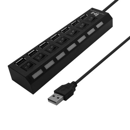 인네트워크 USB2.0 개별전원 7포트 허브 IN-U7BKA 무전원 개별스위치 전원표시LED, 단일상품(IMZ2882)