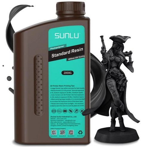 3000g SUNLU 3D 프린터 수지 4K/8K LCD/DLP/SLA 프린터용 표준 광중합체 405nm UV 경화 프린팅 액상 고속 고정밀 저수축 3KG 그레이 388789, 2KG Black