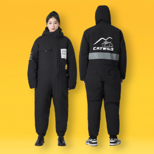 웨인즈 배달 우주복 오토바이 방한복 바이크 용품 방한 대행 스쿠터 바람막이 라이더, L, 블랙