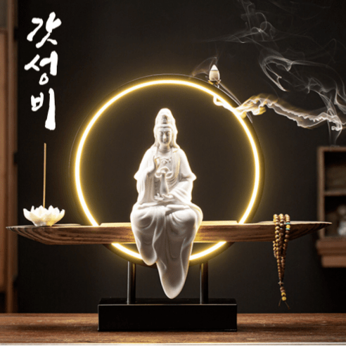 LED 관세음보살상 반가사유상 불상 천수관음 부처상 부처님상 가정용 미니 불교굿즈, 4. 병을 든 자세(흙색), 1개