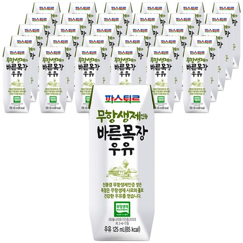 파스퇴르 무항생제 인증 바른목장 우유, 48개, 190ml