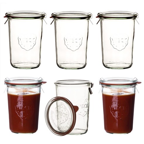 독일 Weck 웩유리용기 850ml 밀폐용기 병 델몬트병 미니 양념 실리콘 뚜껑 원형, 6개