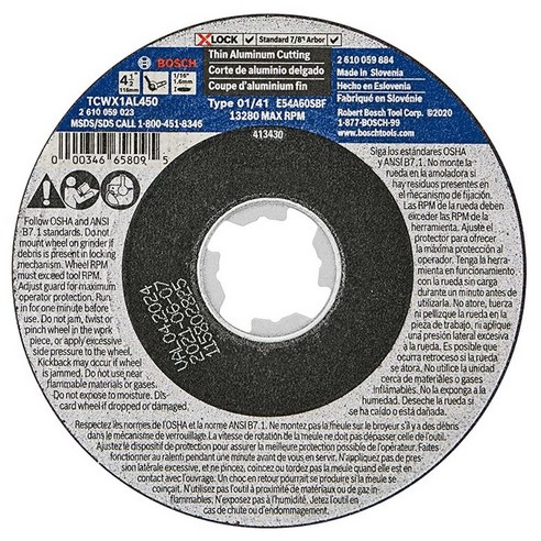 보쉬 C웍스27M450 11.4cm(4-1/2인치 x 0.098인치 X-LOCK 금속 커팅 연마 휠 30그릿 2.2cm(7/8인치 호환 가능 아버 타입 27A (ISO 42 절, 46 그릿, 타입 1A 금속