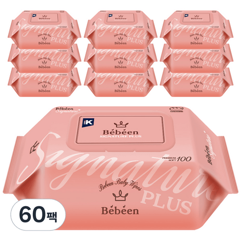 베베앙 시그니처 플러스 엠보싱 유아물티슈 캡형 52gsm, 100매, 60개