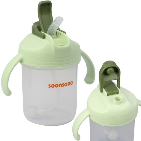 순수아 원터치 스파우트컵 빨대컵, 다기능 빨대컵 300ml-그린, 1개