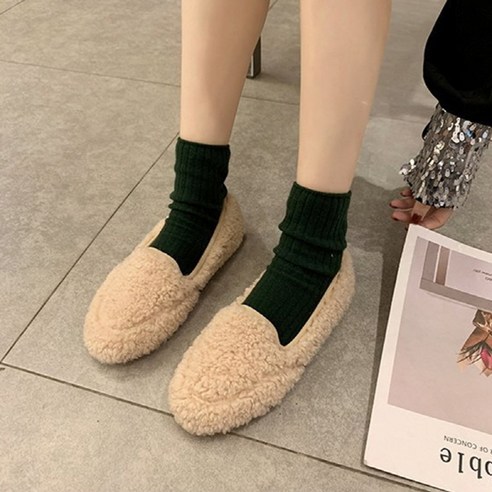 미토 여성용 겨울 양털 뽀글이 단화