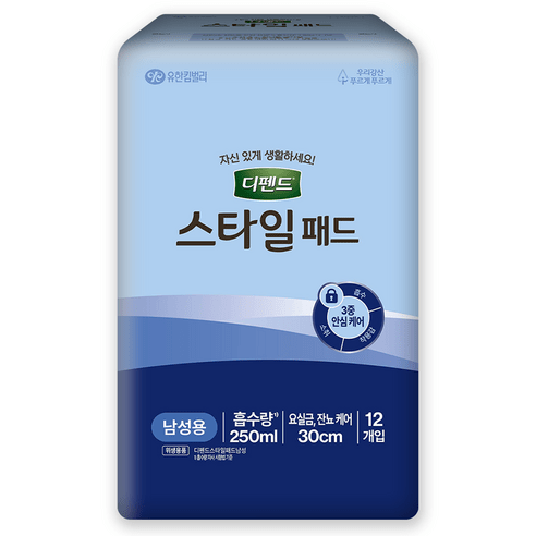 디펜드 남성용 요실금 스타일 패드, FREE(250ml), 12개입, 3개