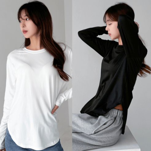 루나인 찰랑 슬림핏 긴팔티 롱 힙커버 스판 필라테스 긴팔티