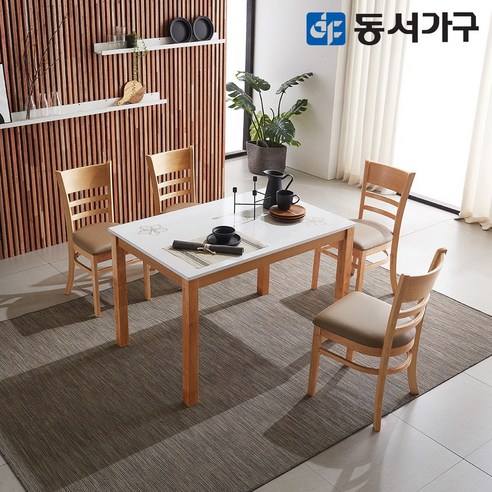 동서가구 베이직HI 4인 하이그로시 광택 식탁 테이블/의자 미포함 DF629554, 화이트