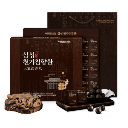 삼성제약(주) 삼성 천기침향환 3.75g x 32환 1박스(쇼핑백 포함)+건강간식(죽염건빵(30g) 또는 죽염천마차(20g)), 3.5g, 9회 죽염천마차(20g), 1개
