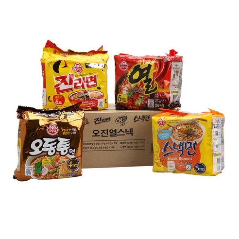 오뚜기 진라면 매운맛 5p + 오동통면 얼큰한맛 4p + 스낵면 5p + 열라면 5p, 1세트, 1개