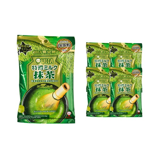 UHA 미카쿠도 토쿠노 밀크 말차 캔디, 81g, 4개