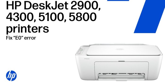 Resolve an “E0” error code | HP DeskJet 2900, 4300, 5100, 5800 printer series Resolve an “E0” error code | HP DeskJet 2900, 4300, 5100, 5800 printer series