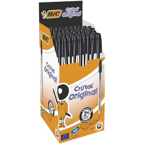 BIC Cristal Original Smudge Free Ballpoint Pens, Ideal for School, Bla...