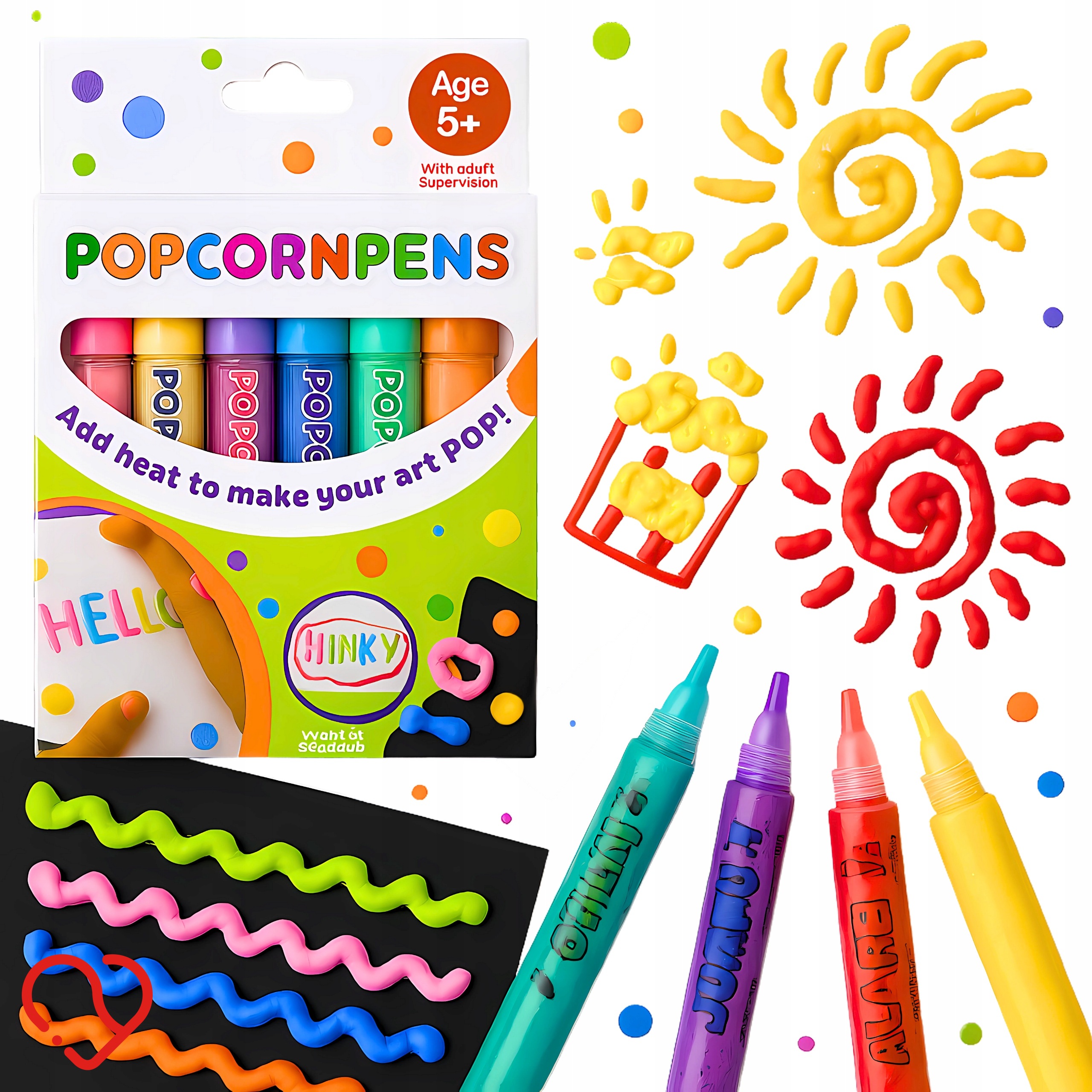 Popcorn Pens 3D žymekliai auginimo žymekliai PUFF efektas 6 vnt