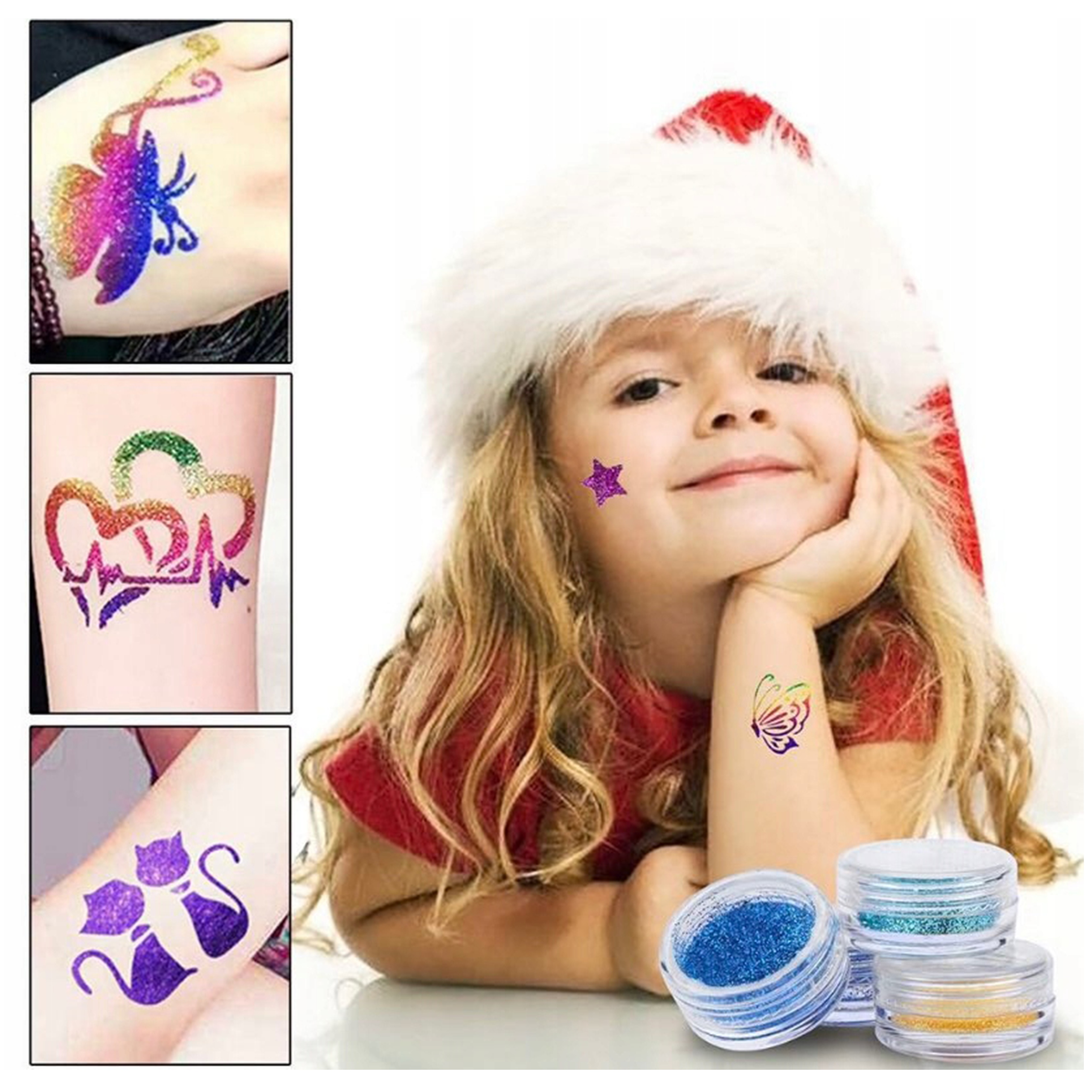 DIDELIS GLITTER TATTOO RINKINYS ŠABLONAI GLITTER TATTUOS XL VAIKAMS