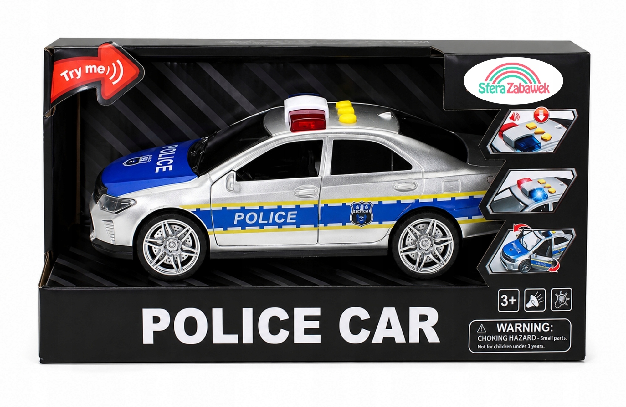 Policijos automobilis Didelis automobilis Policijos guminiai ratai su garsu ir efektais