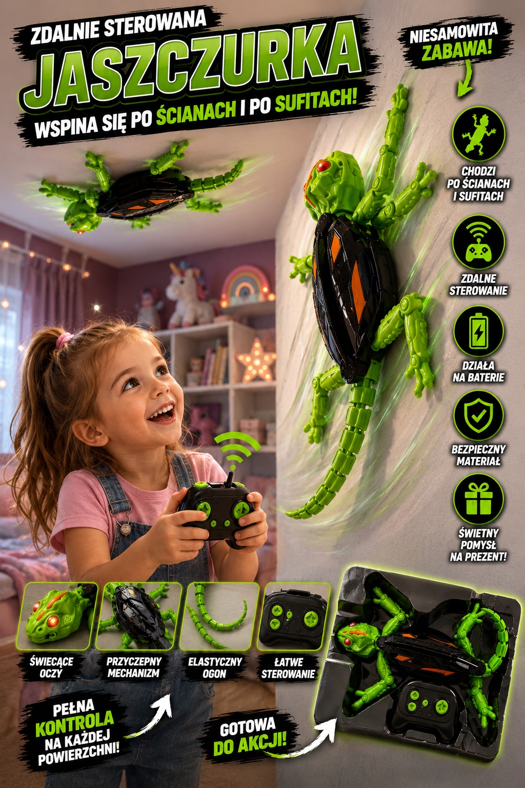 RC geckos šaligatviu einantis LED