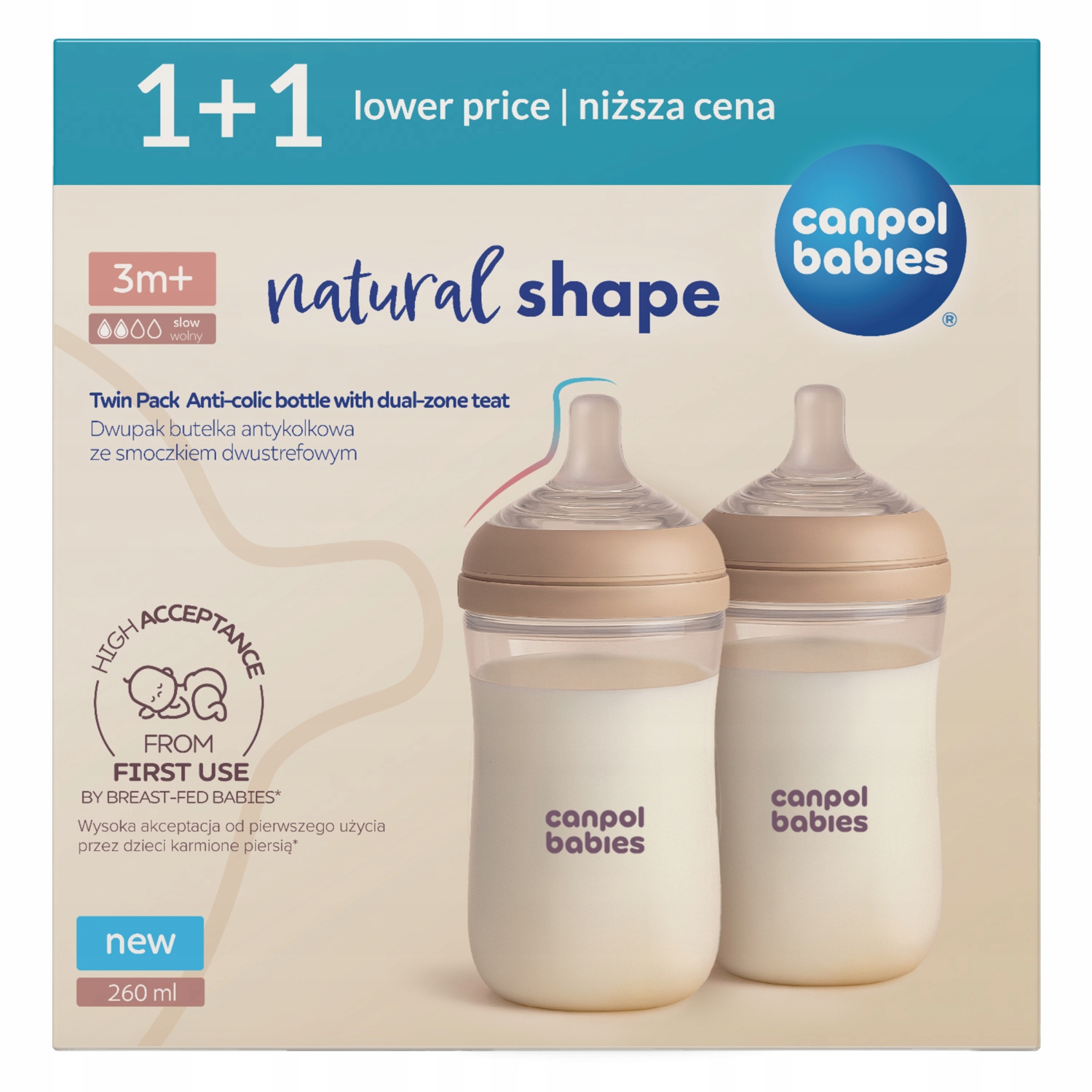 Canpol babies butelė Natural Shape 260 ml dvipakis