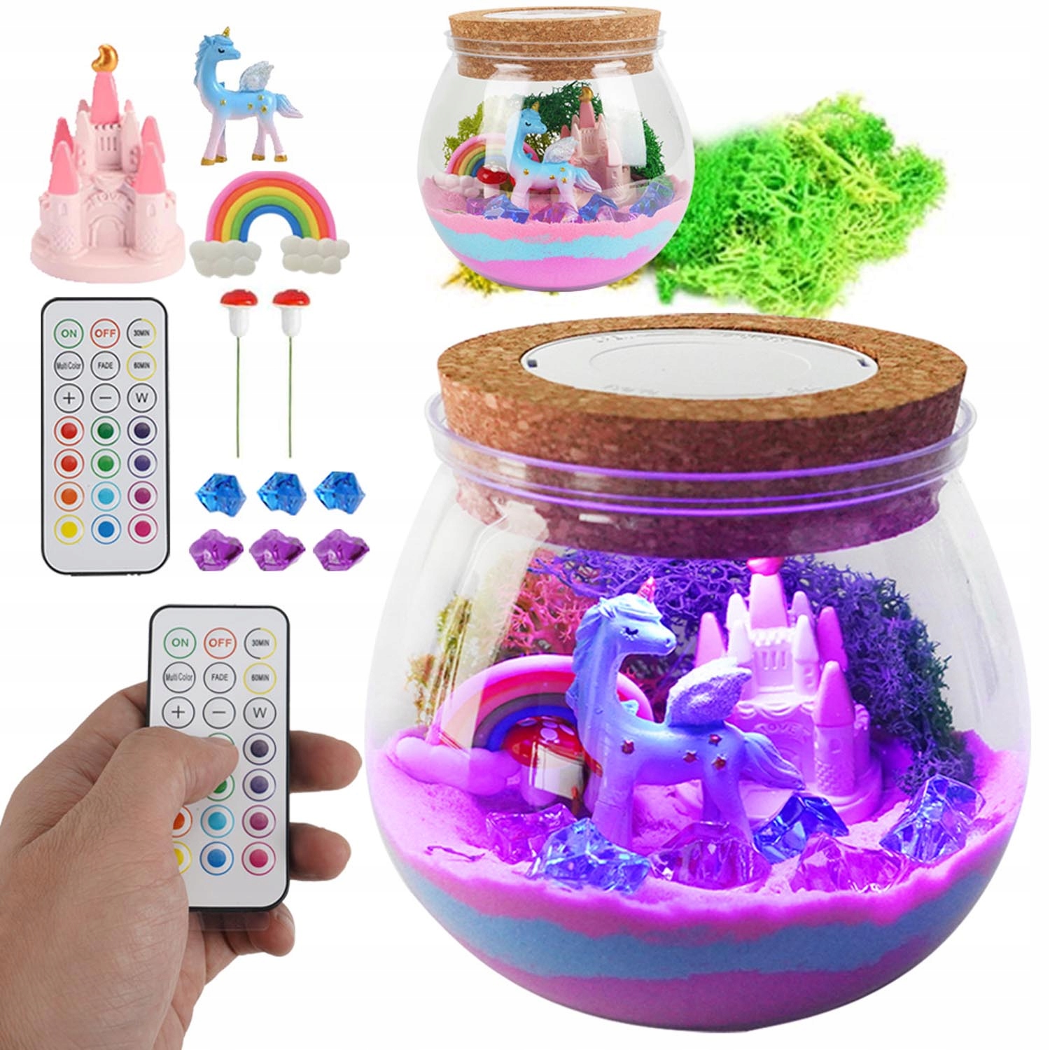 LED TERARIUM LAMP UNICORN KŪRYBINIS DOVANŲ RINKINYS, MICROLANDSCAPE