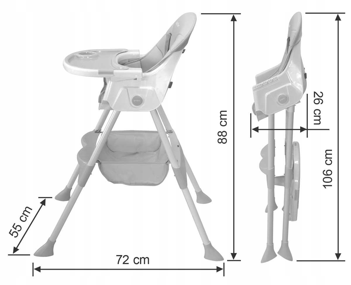VAIKŲ MAITINIMO KĖDĖ, sulankstoma, STALAS, DĖKLĖ, 3 viename PRIEDAI MILUTO