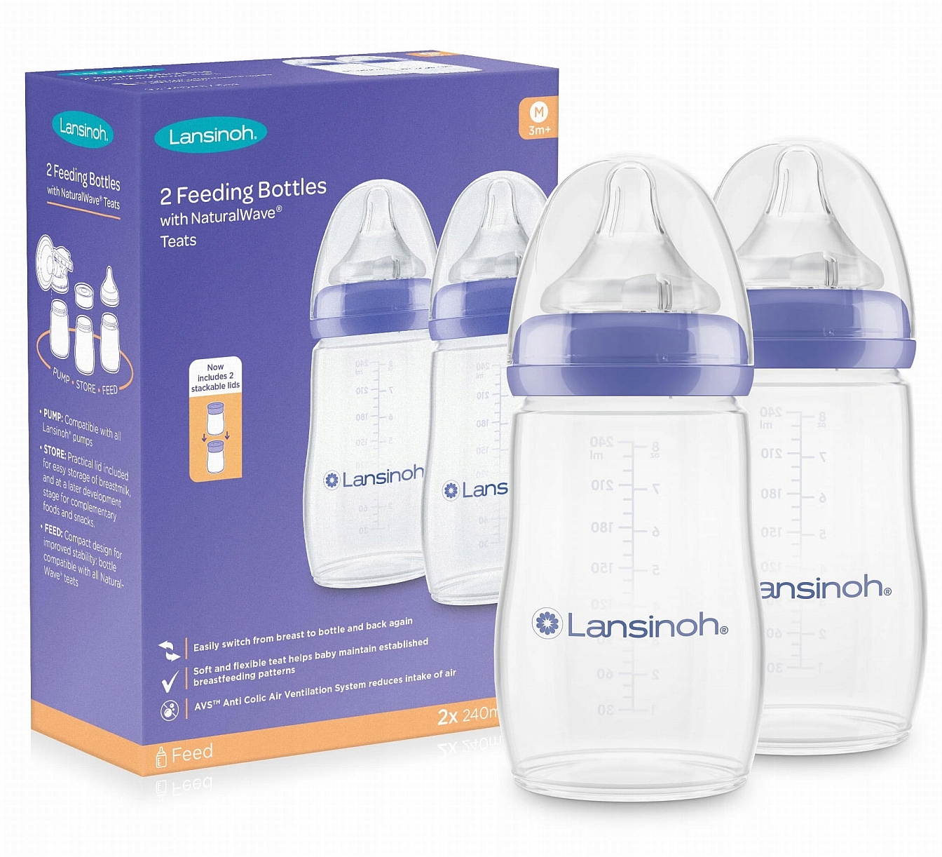 Lansinoh dvifunkcinė butelka 2x240 ml antikrupčius
