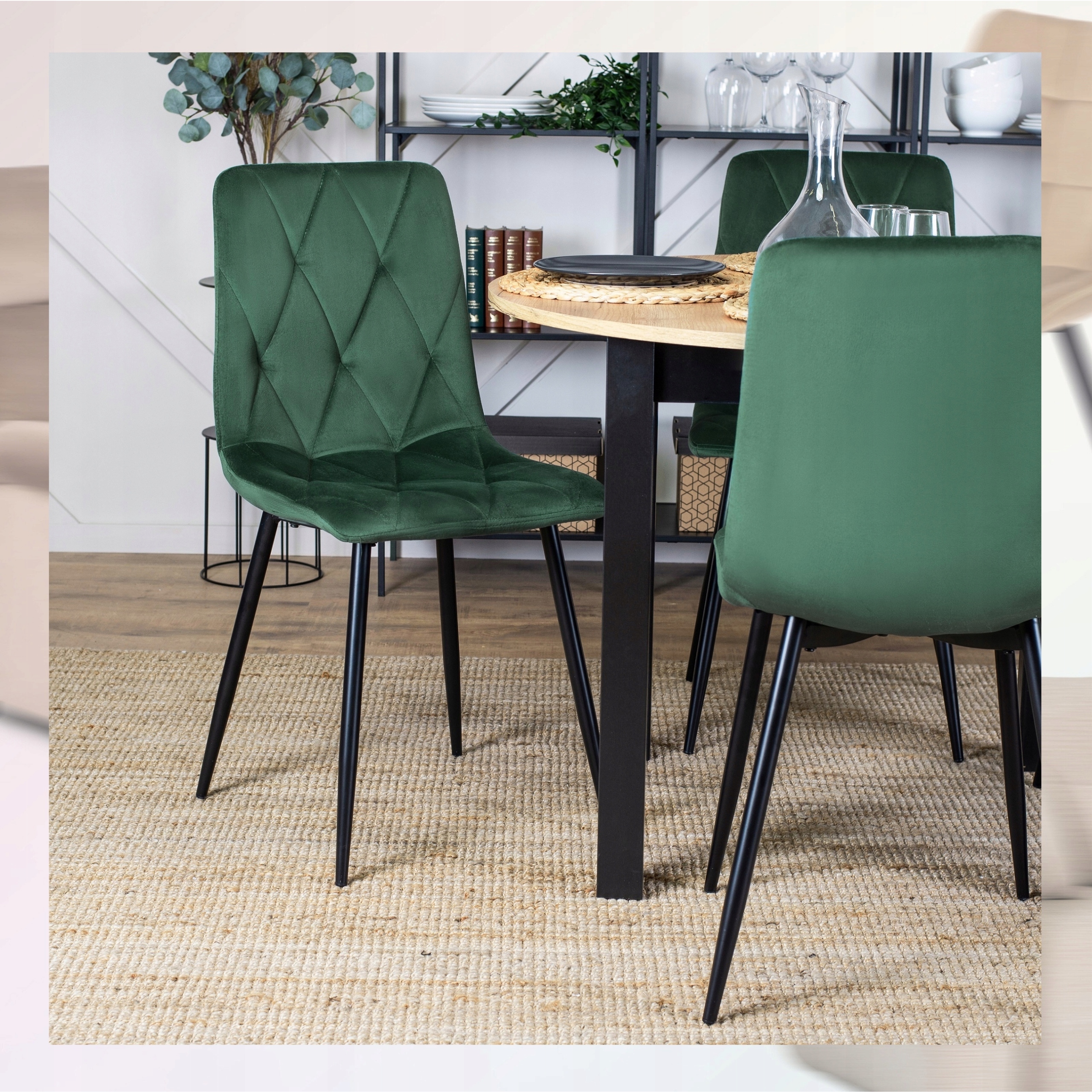 Minkšta veliūrinė virtuvės kėdė valgomojo svetainei Loft Green ROBIN