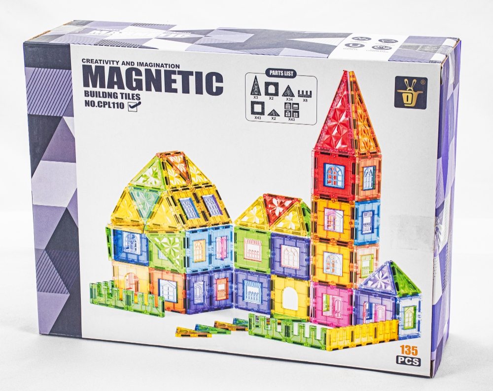 Magnetiniai statybiniai blokeliai edukacinės konstrukcijos didelis komplektas 135 vnt