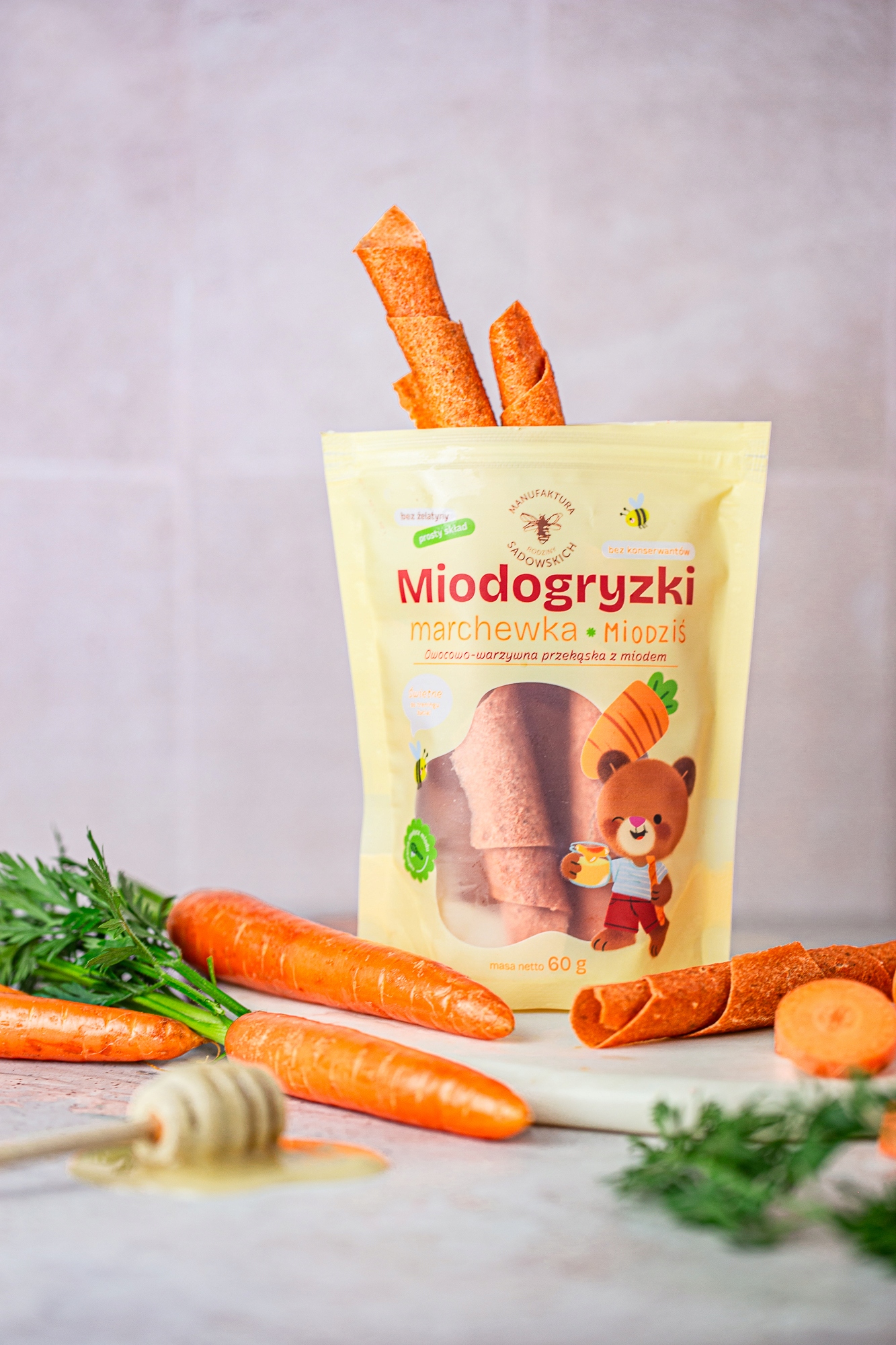 Miodogryzki morkos kramtomi sausainiai 60 g