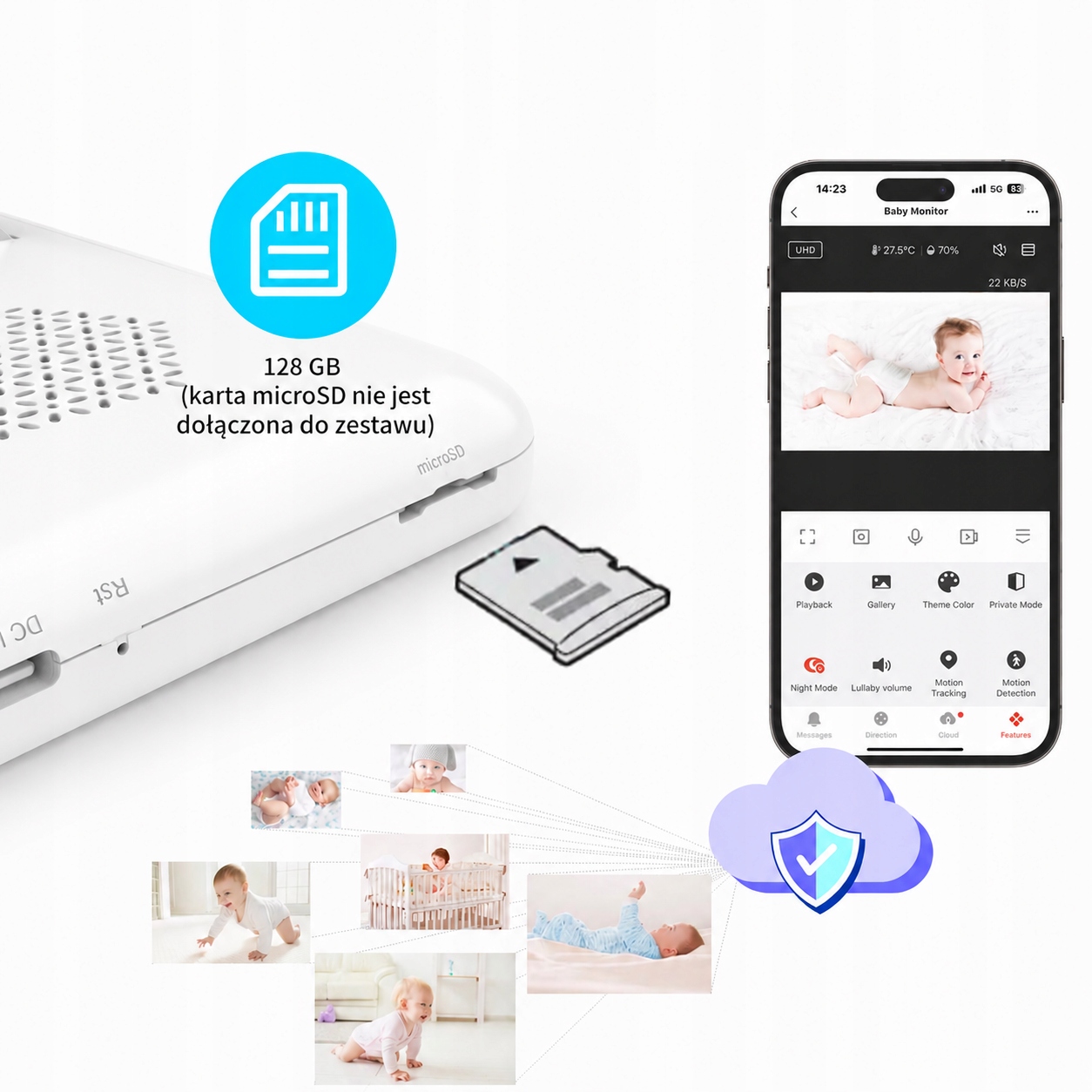 TKW elektroninė niania su 5 colių WiFi kamera ir lemputė