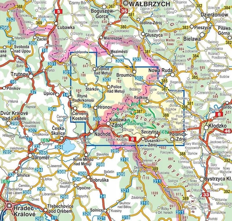 2024 m. Stołowe kalnai sulankstytas laminuotas žemėlapis Lenkijos turistas 1:35 000