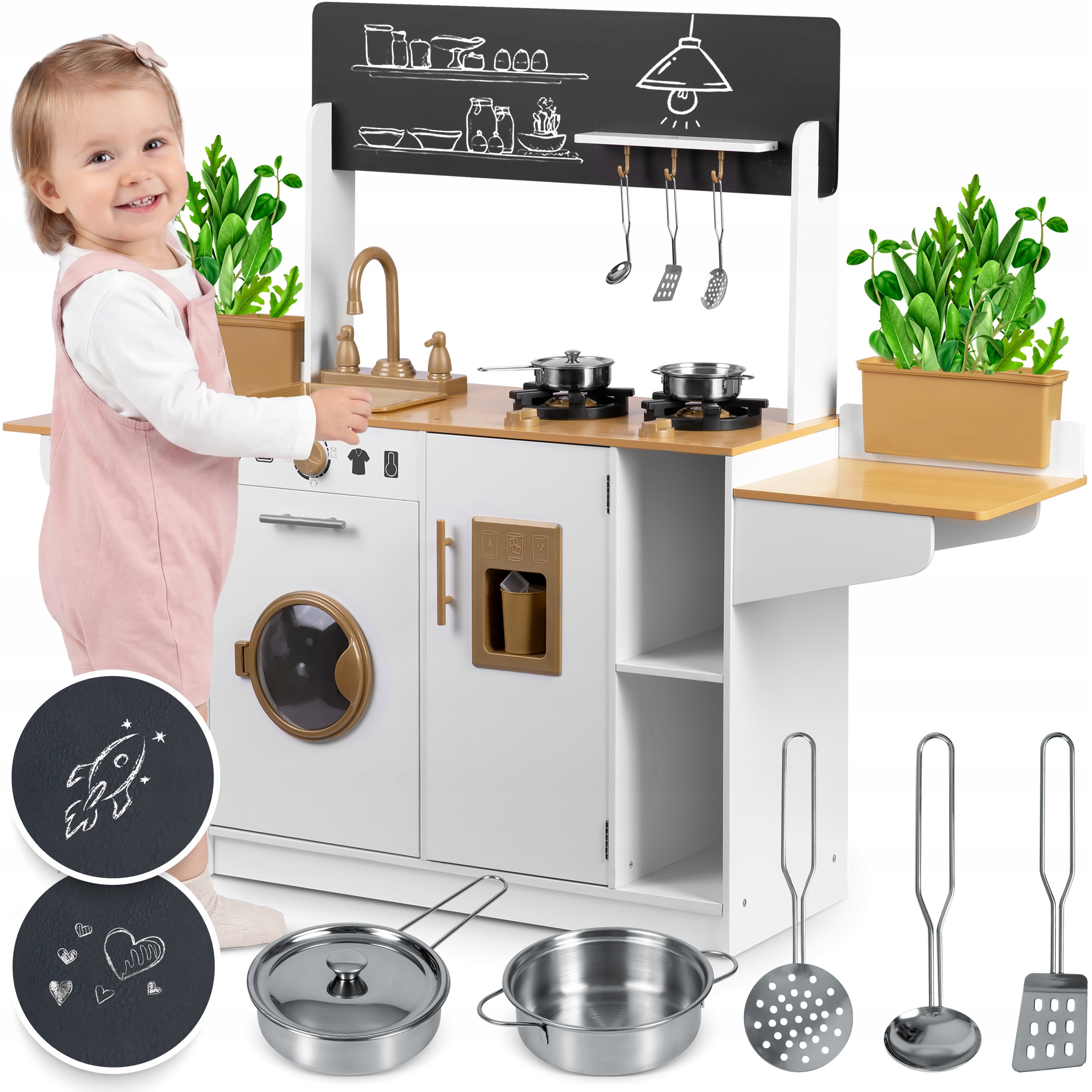 RicoKids didelė medinė virtuvė vaikams su priedais