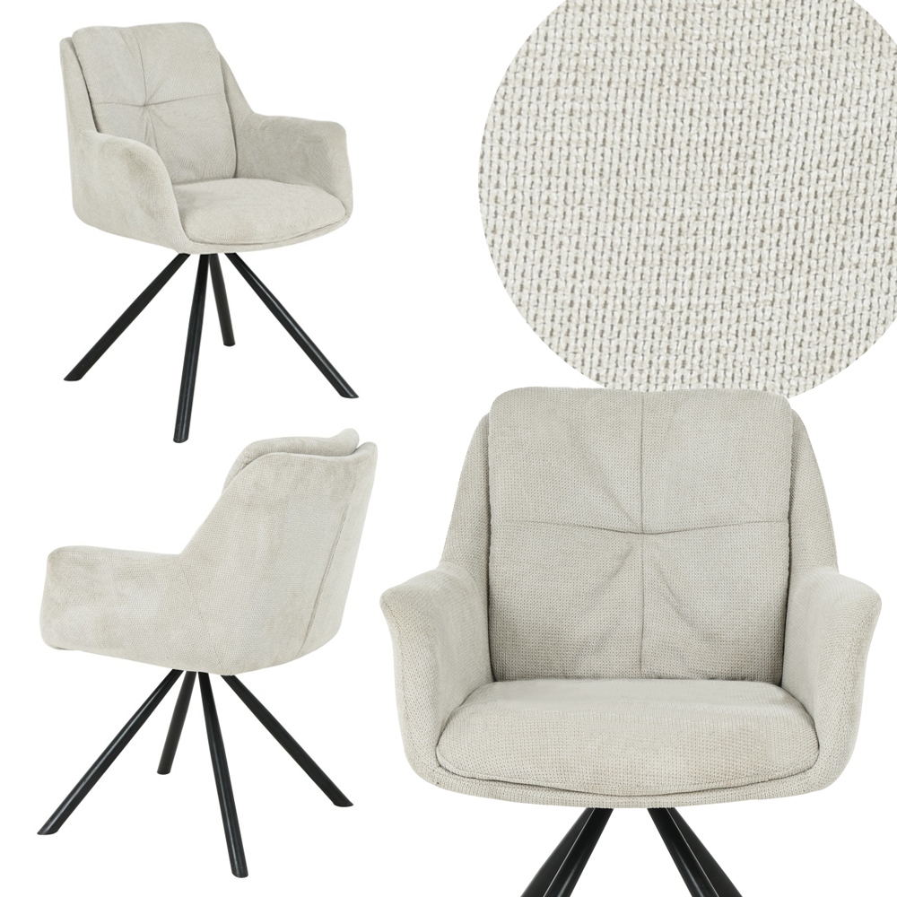 Moderni HELIX kėdė, smėlio spalvos fotelis valgomajam ir svetainei, apmuštas GLAM