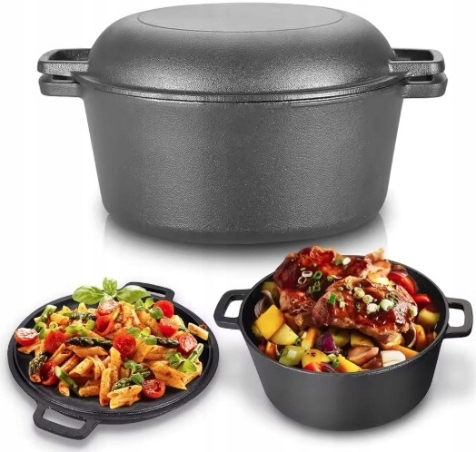 2in1 ketaus puodas 26cm 4,5L su dangčiu ir keptuve – juoda Keptuvė