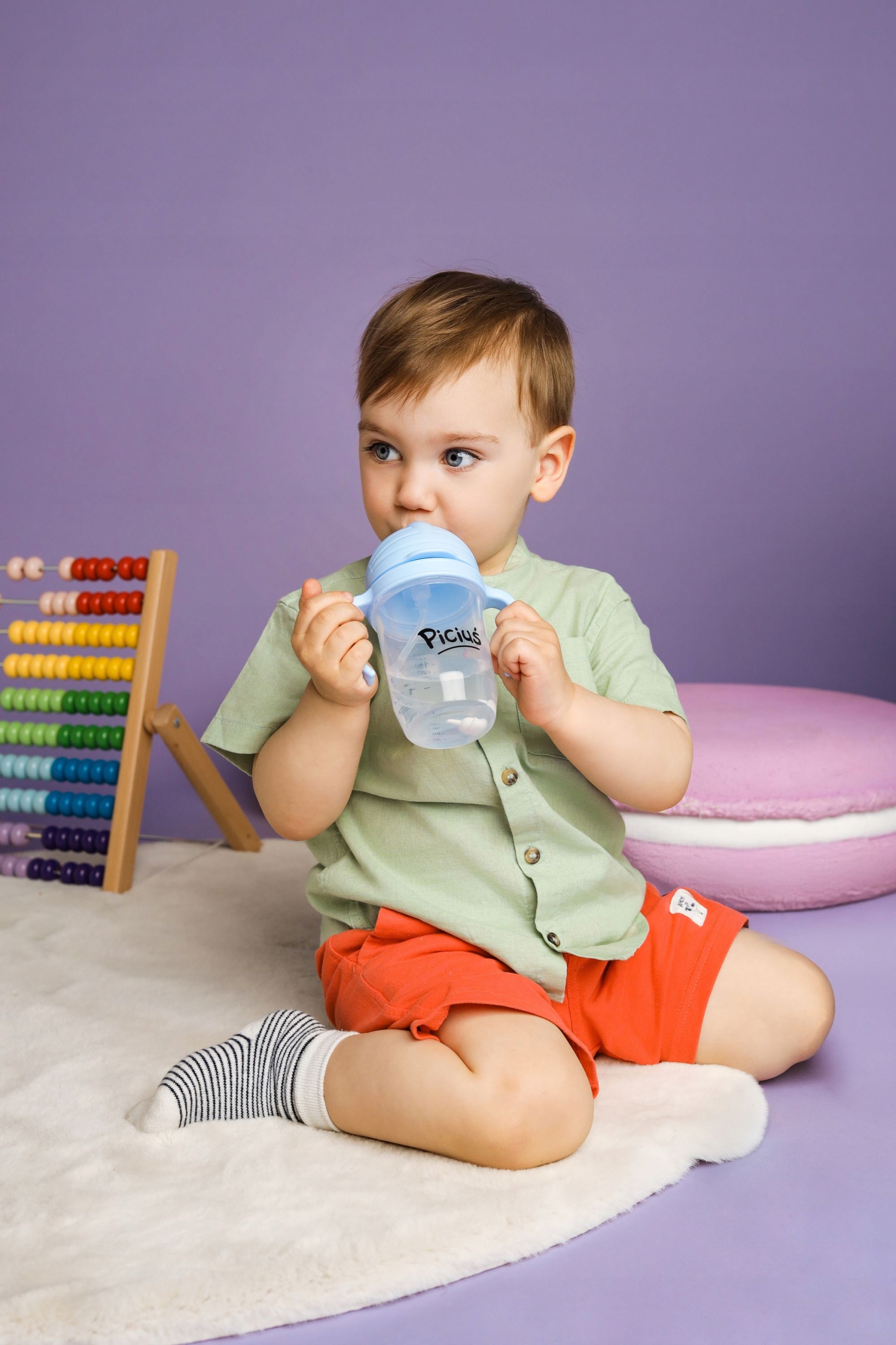 Piciuś Sippy buteliukas vaikams su pasvertu šiaudeliu 240 ml 6m+ BLUE