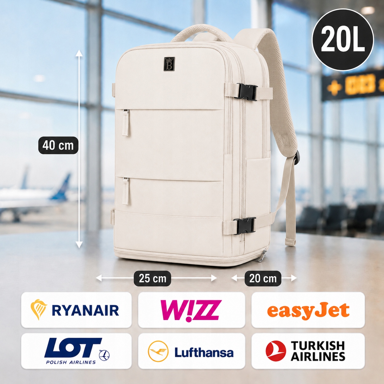 Lėktuvo kuprinė rankinis bagažas 40x25x20 salonas Wizz Air Ryanair 20L
