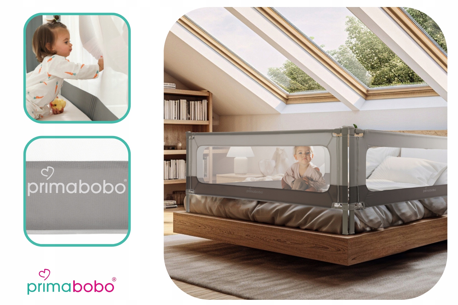 PRIMABOBO VELVO lovos bėgelis 160cm, apsauginis užvalkalas vaikams PILKA