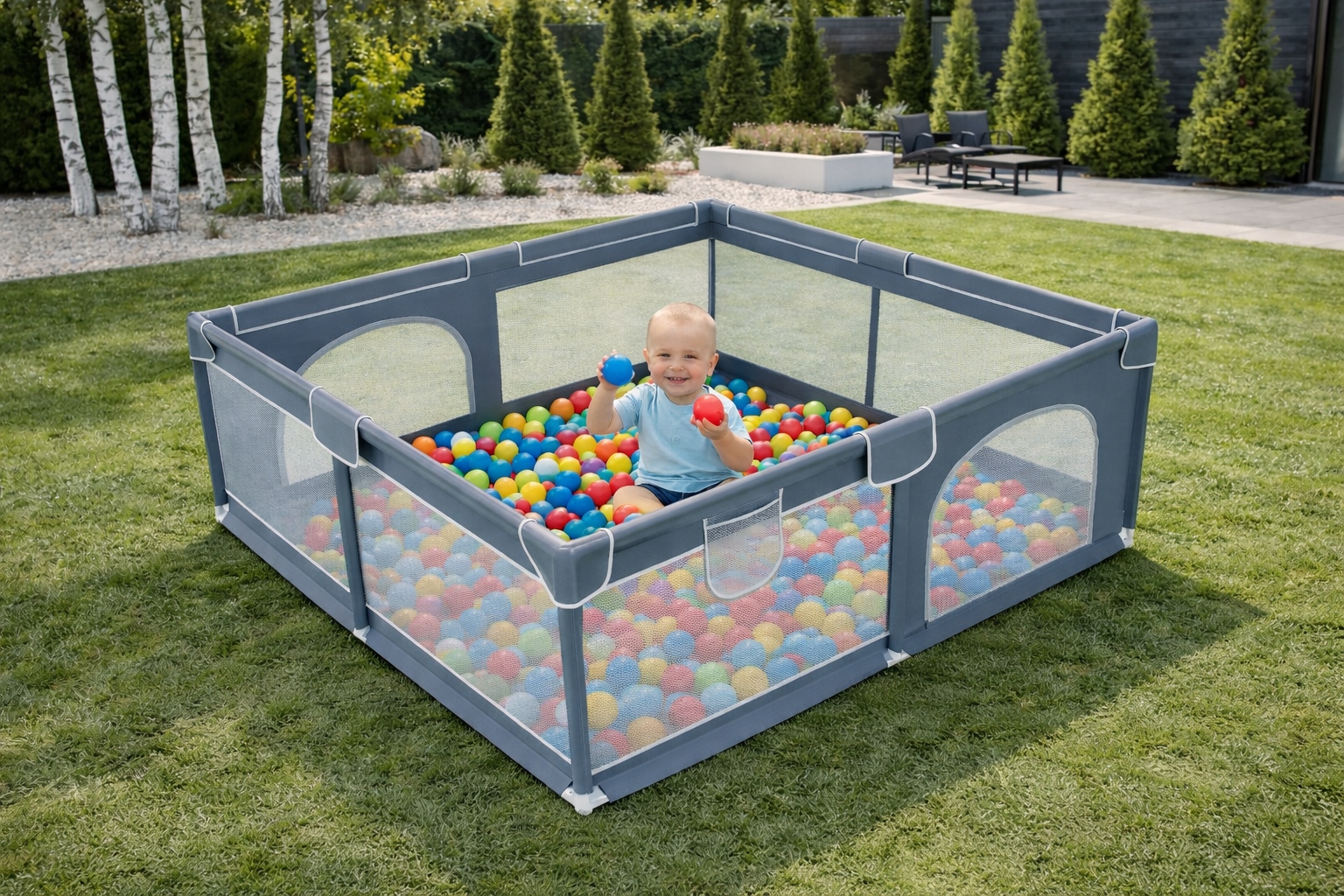 Bergens žaidimų baseinas 150x180 su kamuoliukais