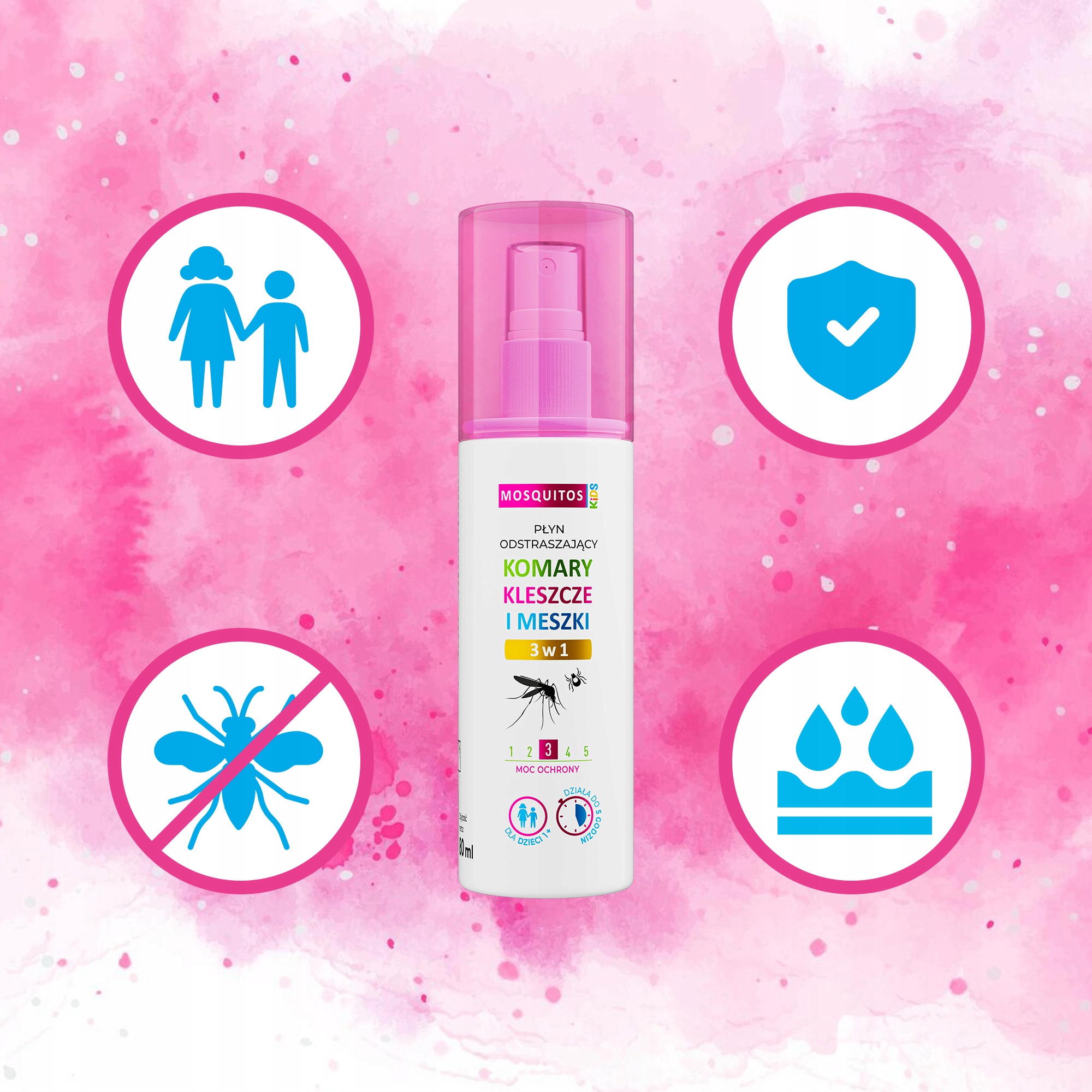 Nature pharm Mosquitos Kids skystis uodams, erkėms ir dygliukams 3in1 80 ml