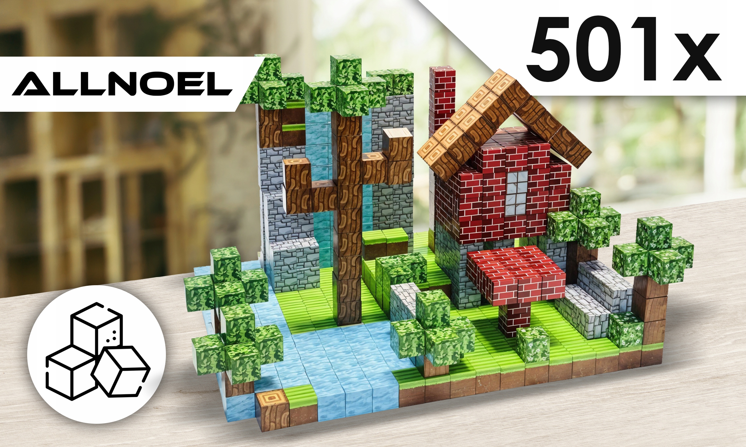 MAGNETINIAI BLOKAI 501 EL KUBAS VAIKAMS + 6 PIXEL FIGURĖLIŲ RINKINYS