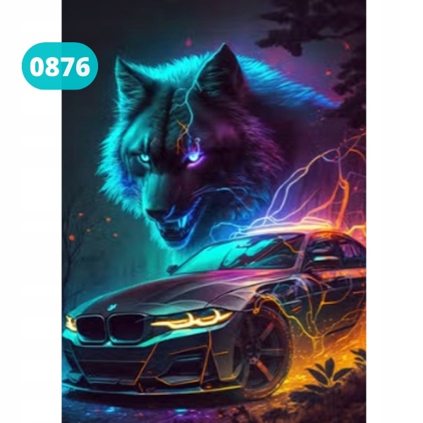 Deimantinis siuvinėjimas Mozaika Deimantinis dažymas Automobilis Vilkas Neonai 30x40cm